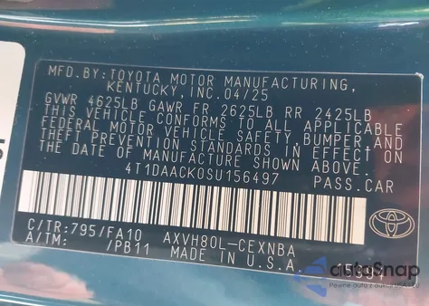 2025 Toyota Camry Le z USA, uszkodzony, nr VIN 4T1DAACK0SU156497